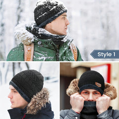 Winter Warm Beanie Hat Scarf Set Fleece Lined Cap Neck Cover