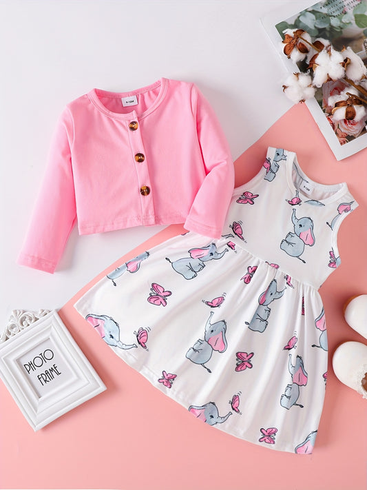 Baby Girl's Cardigan Top & Sleeveless Dress Set