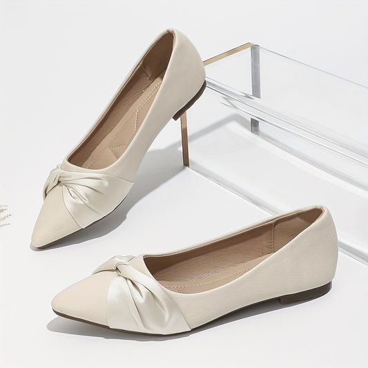 Women's Knot Ballet Flats Soft Sole Slip On Shoes Wedding Dress Flats