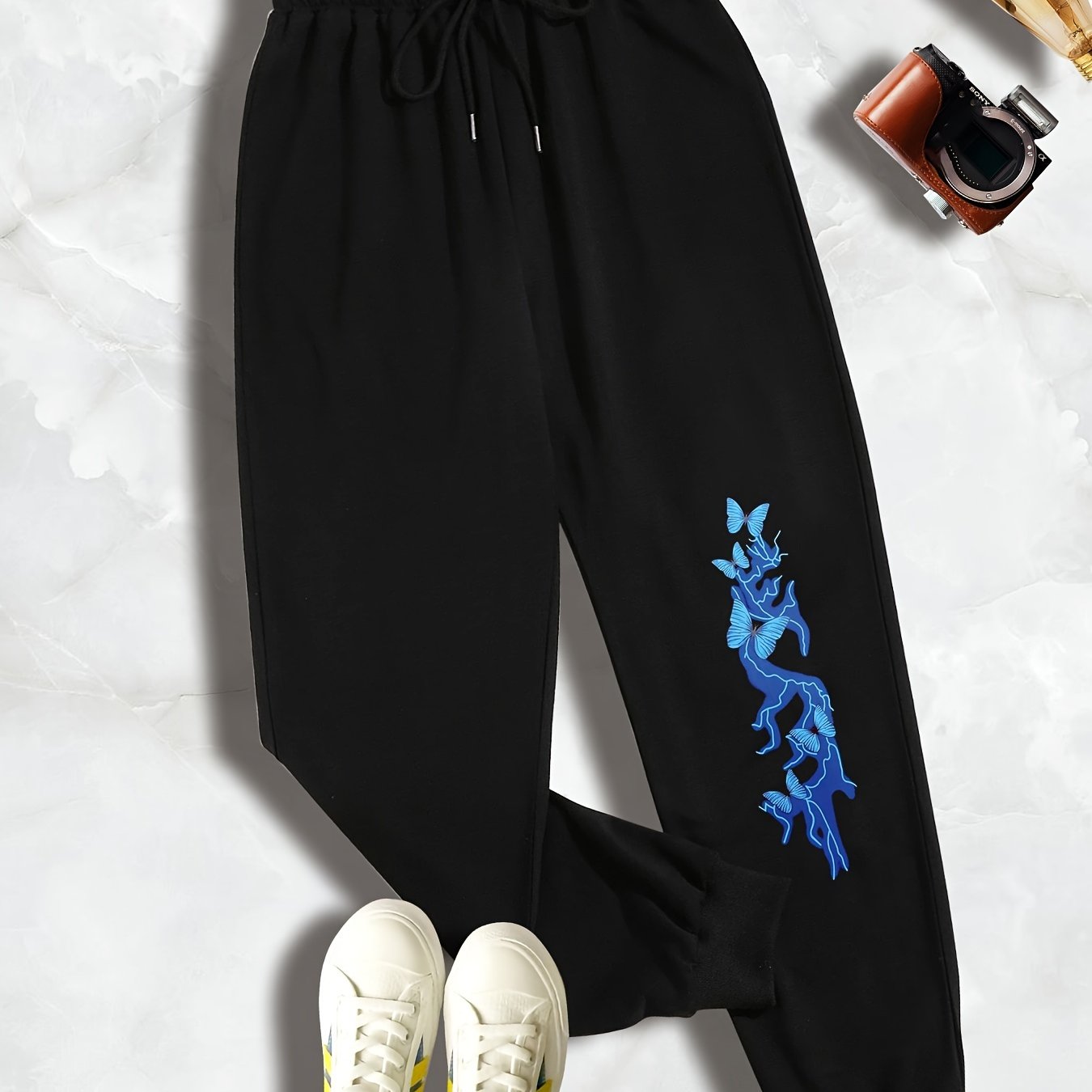  Butterfly & Lightning Print Drawstring Sweatpants