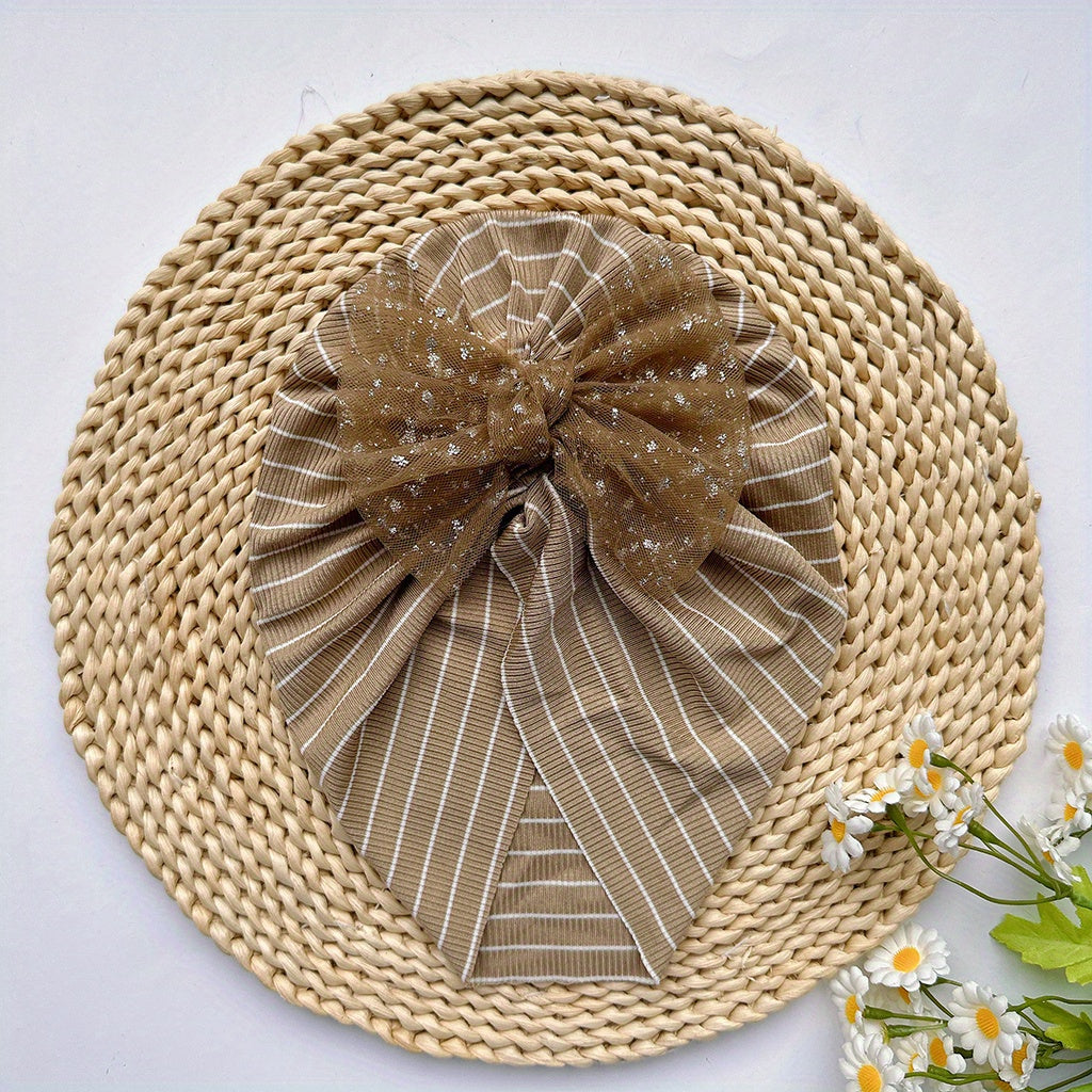 Striped Mesh Bow Hat for Girls