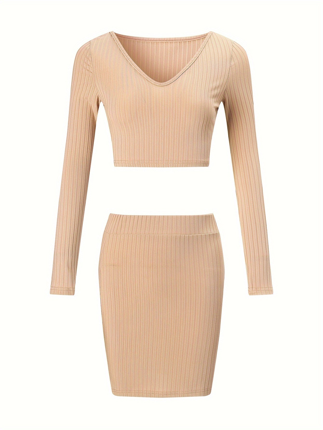 Women's Lounge Set Long Sleeve V Neck Top & Skirts Loungewear