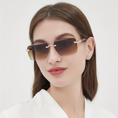 Retro Rimless Sunglasses UV400 Gradient Sun Shades for Summer Travel
