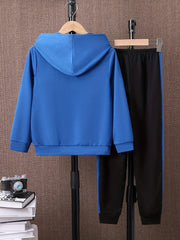 Boy's 2pcs Block Hoodie & Sweatpants Set for Spring Fall