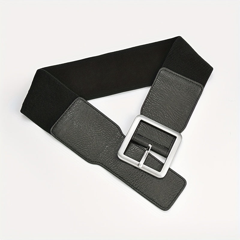 Square Pin Buckle Belt Elastic Wide Waistband Women Girdle Dress Coat Belts
