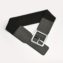 Square Pin Buckle Belt Elastic Wide Waistband Women Girdle Dress Coat Belts