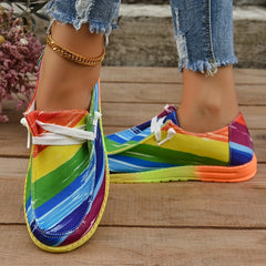 Striped Pattern Canvas Shoes Lace Up Lightweight Sneakers
