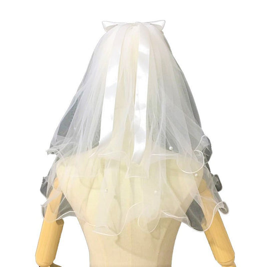 Bride's Pearl Bow Veil Head Jewelry