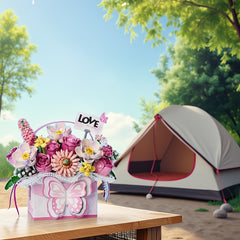 Romantic Flower Basket Bouquet Building Blocks Pink & Purple Floral