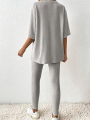 Casual Solid Two Piece Set Drop Shoulder T-shirt & Slim Pants Outfit