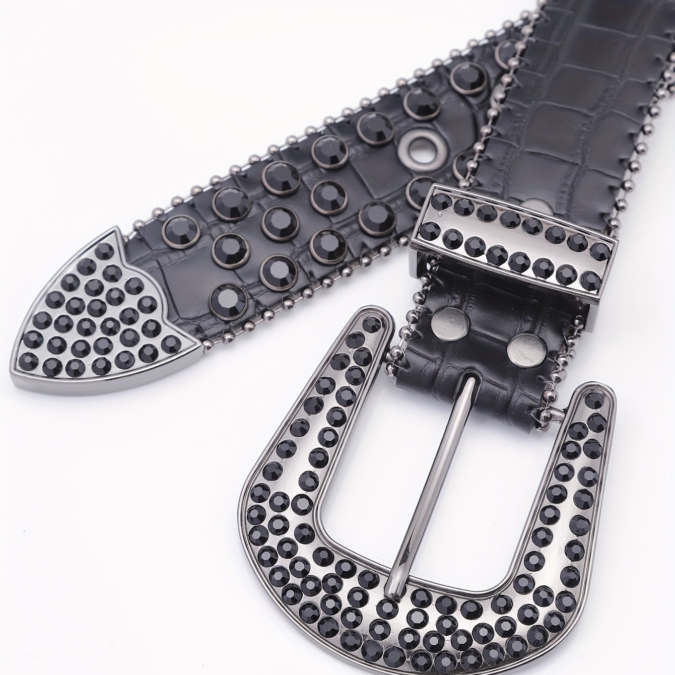 Crocodile Pattern Rhinestone Leather Belt for Men