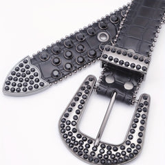 Crocodile Pattern Rhinestone Leather Belt for Men