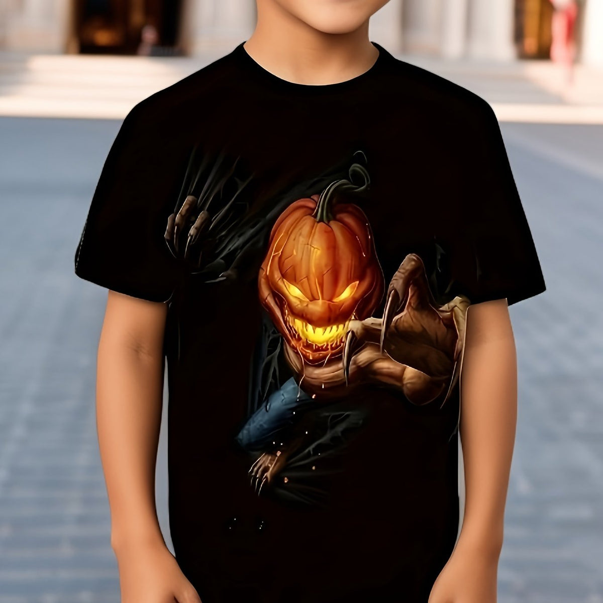 Kids Halloween Pumpkin Face Monster 3D Print Shirt