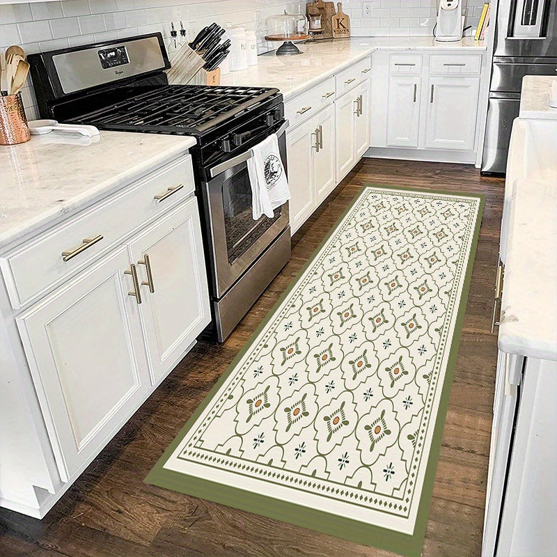 Green Geometric Pattern Kitchen Floor Mat
