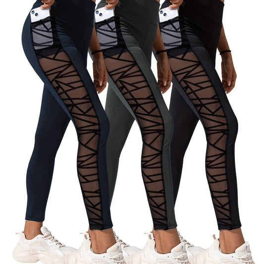 Yoga Sports Leggings High Waist Mesh Insert Tight Pants