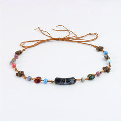 Retro Literary Style DIY Rope With Hat Circle Wooden Beads String Rope Ornament