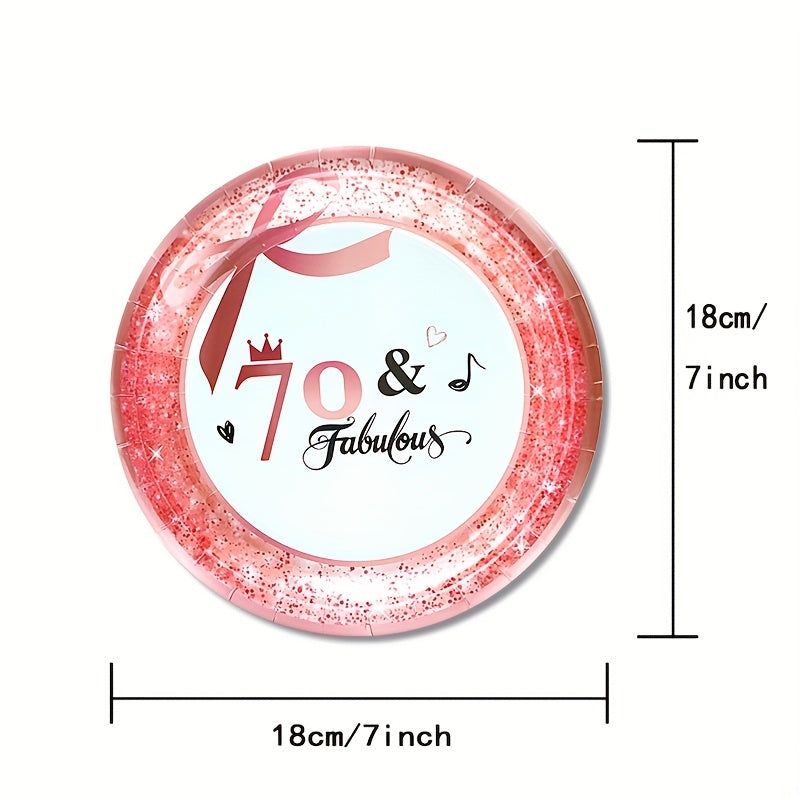 10pcs Rose Golden Plates Pink Women Birthday Dinnerware 40th 50th 60th 70th