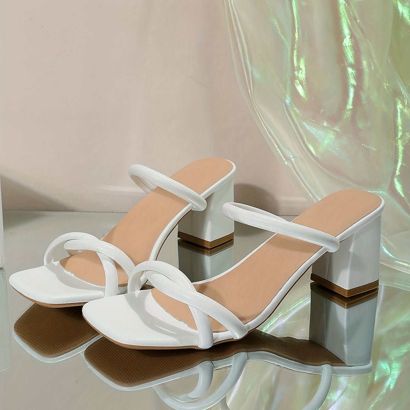 Women's Cross Strap Slide Sandals Chunky Heels