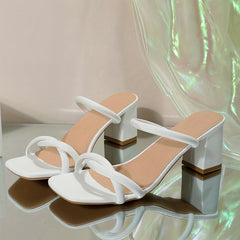 Women's Cross Strap Slide Sandals Chunky Heels