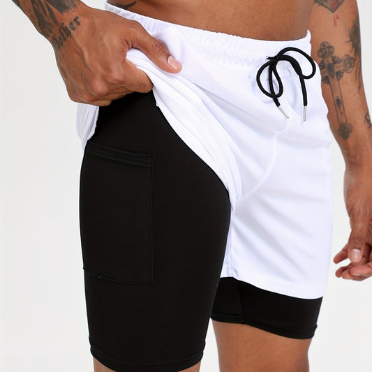 Men's Active Two Layers Shorts With Pockets for Fitness
