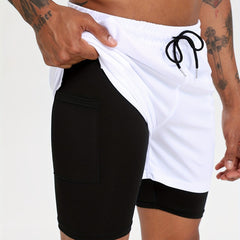 Men's Active Two Layers Shorts With Pockets for Fitness