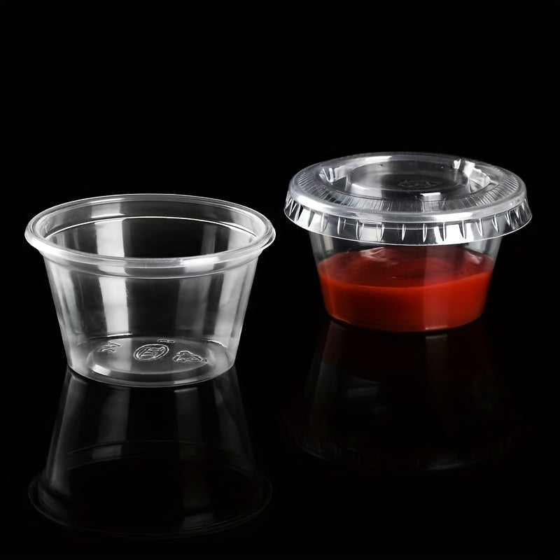 50pcs 2oz/4.5oz Clear Disposable Cups with Lids for Sauces, Condiments, Souffle