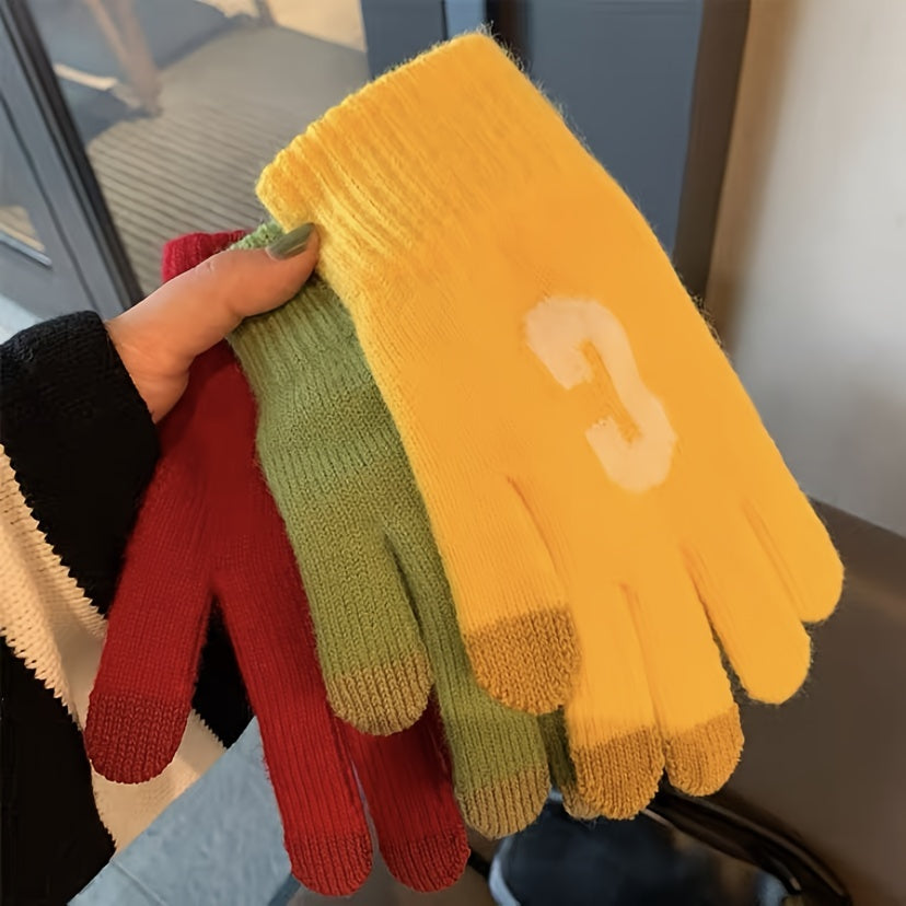 Winter Touch Screen Gloves Thick Knitted Woolen Warm Riding Gloves
