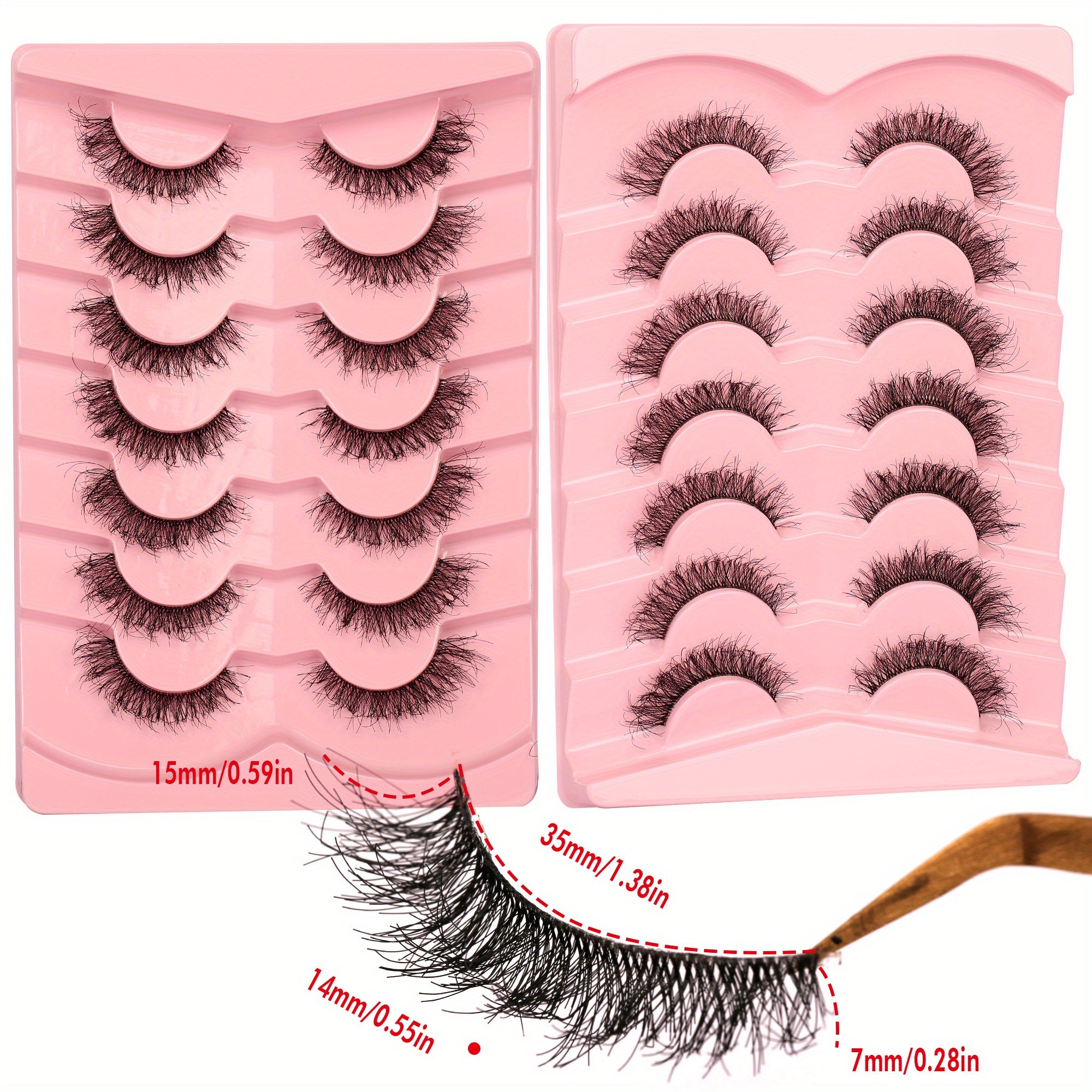 7 Pairs Natural Look Cat Eye Lashes Short Fluffy 3D Faux Mink Strip Lashes