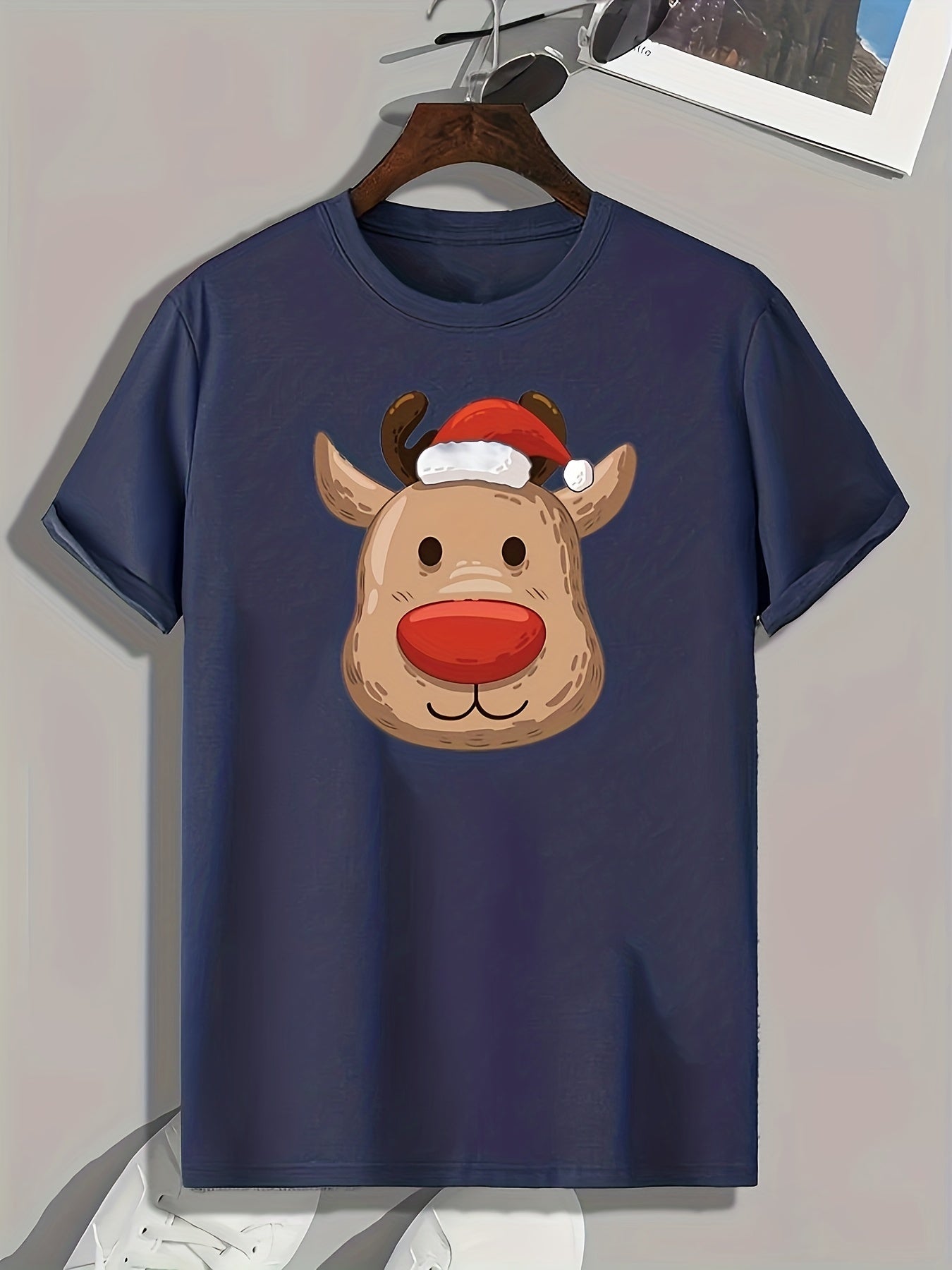 Christmas Deer Print Men's Graphic T-shirt Casual Comfy Tees
