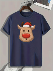 Christmas Deer Print Men's Graphic T-shirt Casual Comfy Tees