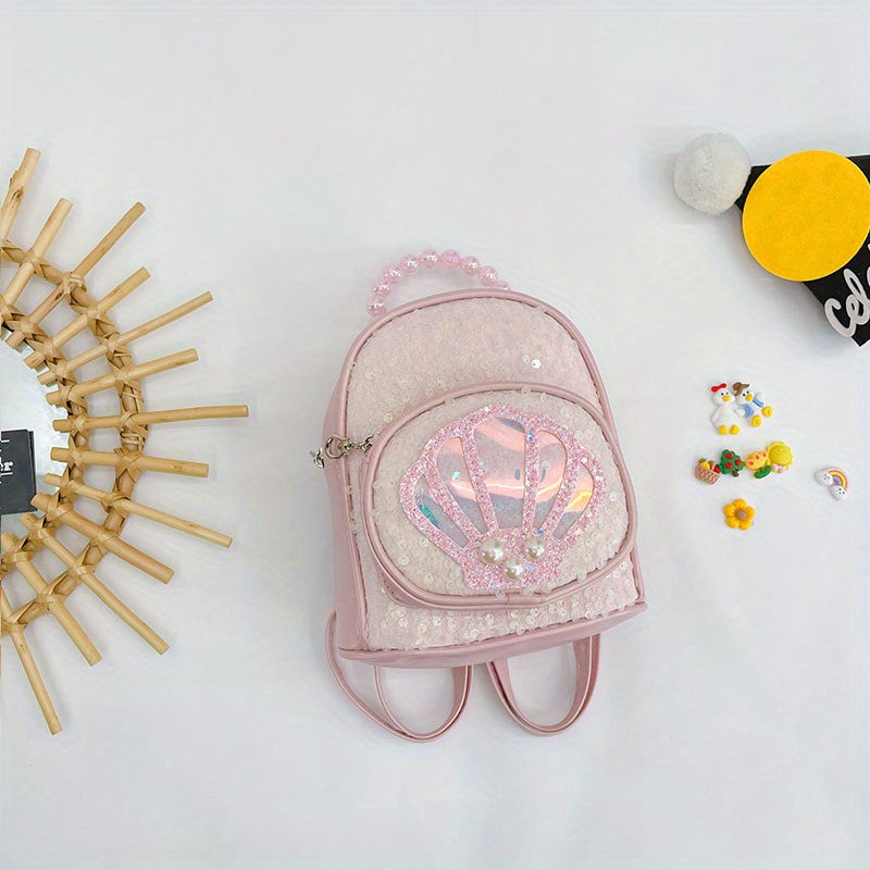 Sequins Backpack for Kids Faux Pearl Handle Bag