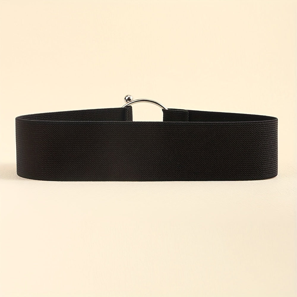 Round Buckle Elastic Belt Wide Waistband for Women