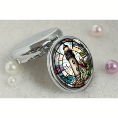 Lighthouse Round Pill Box 3 Compartment Mini Decorative Travel Pill Case