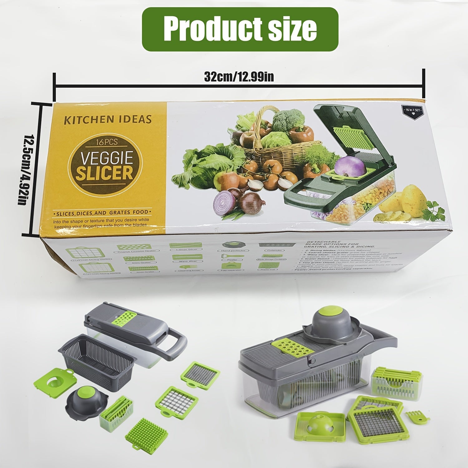 16pcs Veggie Chopper With Container 16 In 1 Adjustable Slicer blade