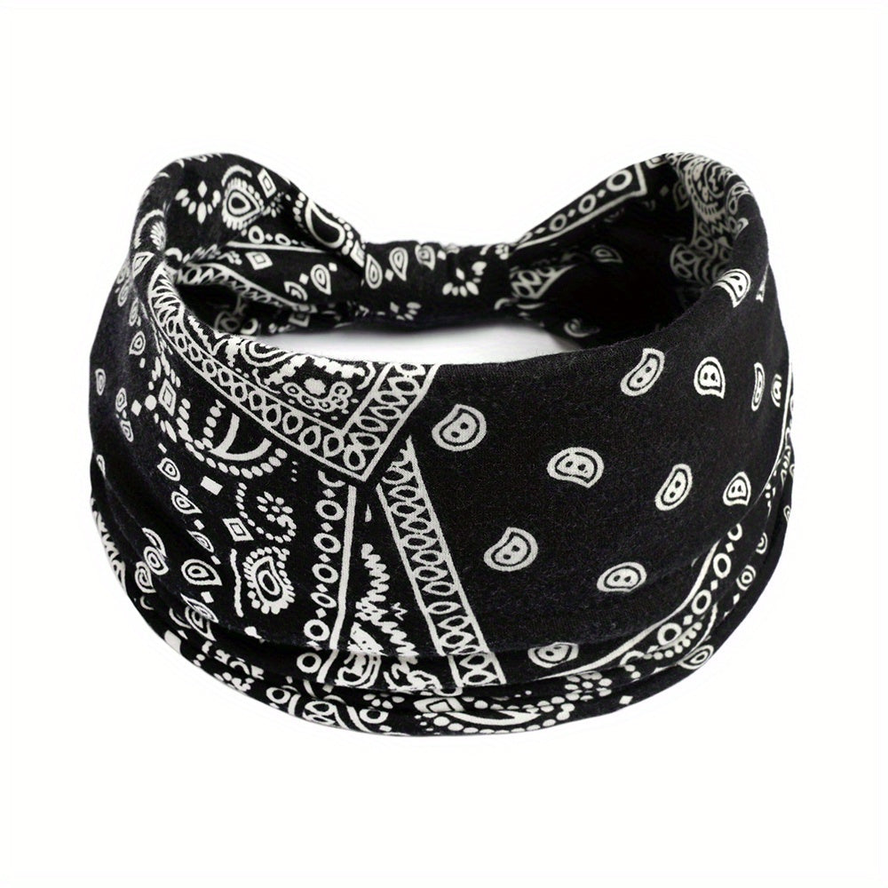 Hobo Headband Paisley Print Stretchy Headdress for Fitness Sports Yoga Women