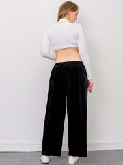  Velvet Wide Leg Trousers High Rise Slight Stretch