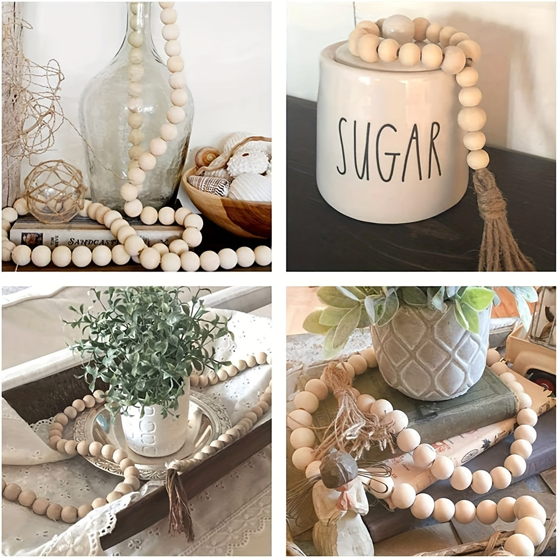 Wooden Beaded Wreath Tassels DIY Craft Farmhouse Decoration