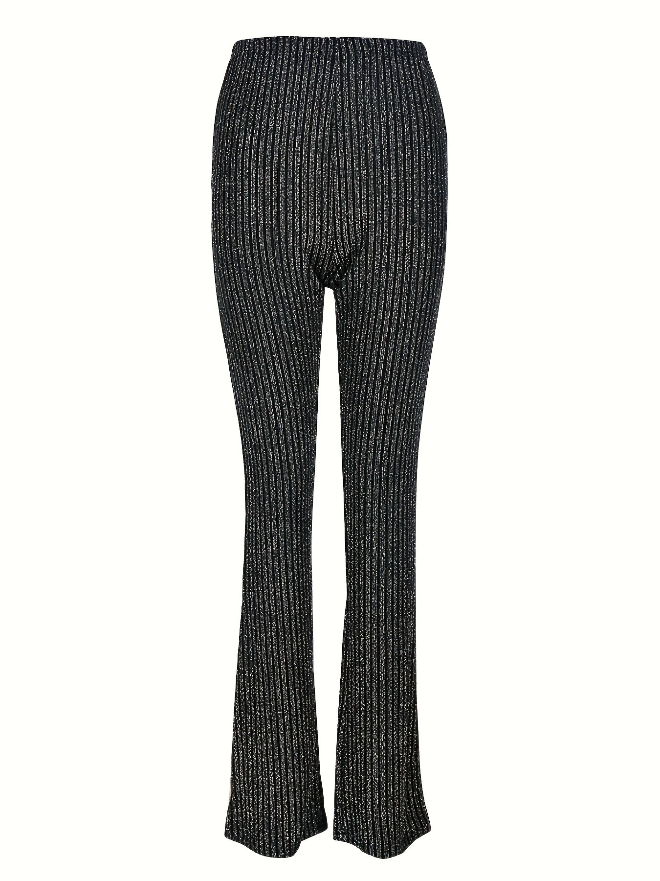 Women's Plus Glitter Stripe Elastic High Rise Flared Leg Trousers
