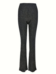 Women's Plus Glitter Stripe Elastic High Rise Flared Leg Trousers
