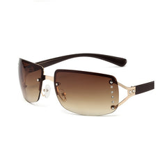 Rectangle Sunglasses for Women Stylish Y2k Shades Brown Metal Frame