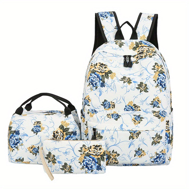 Vintage Floral Print Backpack & Handbag Set