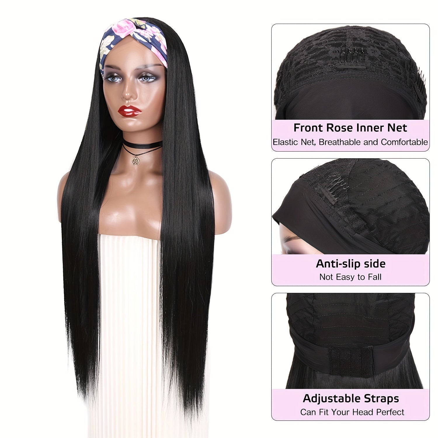 Long Straight Hair Headband Wig for Women