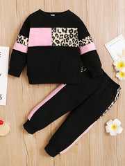 2pcs Baby Girls Leopard Print Sweatshirt & Pant Set