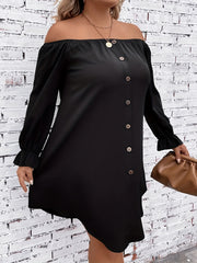  Casual Dress Off Shoulder Lantern Sleeve Dress