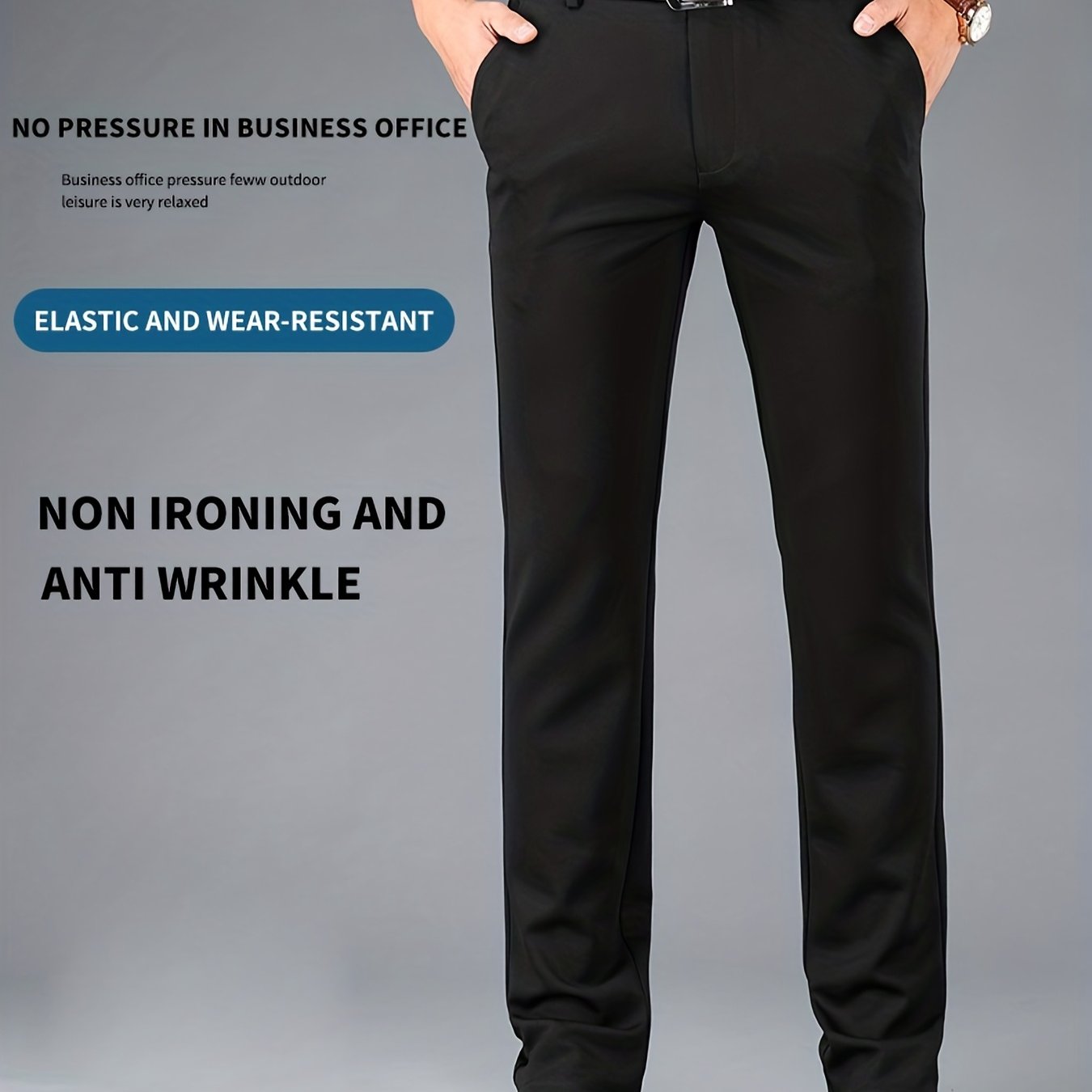 Men's Classic Solid Stretch Dress Pants for Spring Summer Business