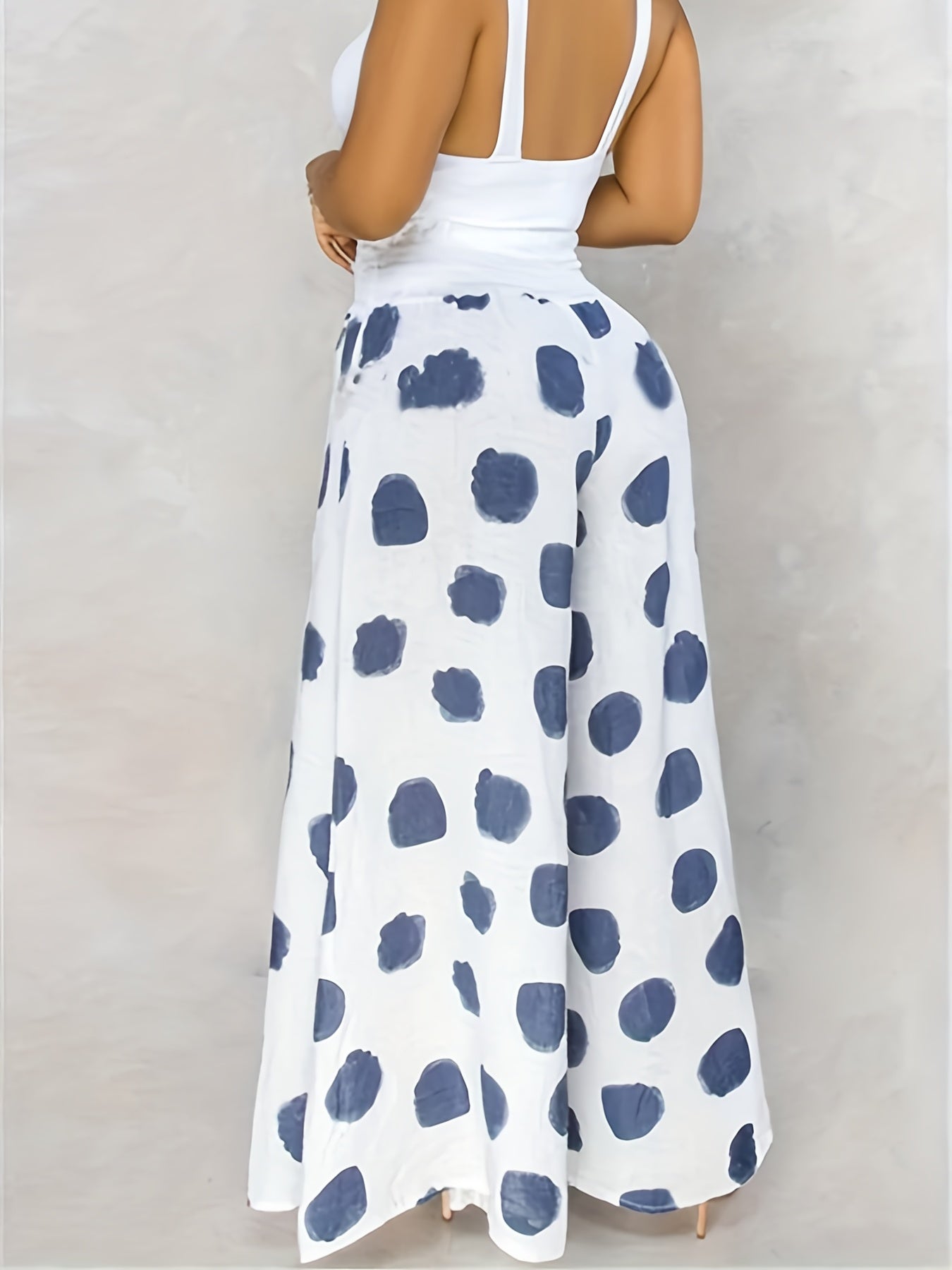  Dot Print Wide Leg Trousers