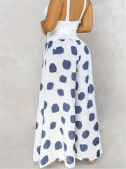  Dot Print Wide Leg Trousers