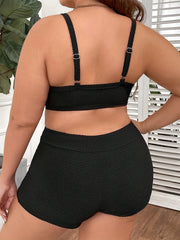  Bikini Set Ruched Padded Bra & High Waisted Shorts Swimsuit