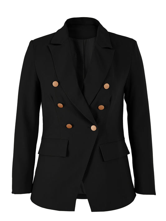 Women's Slim Fit Double Breasted Blazer Solid Button Coat