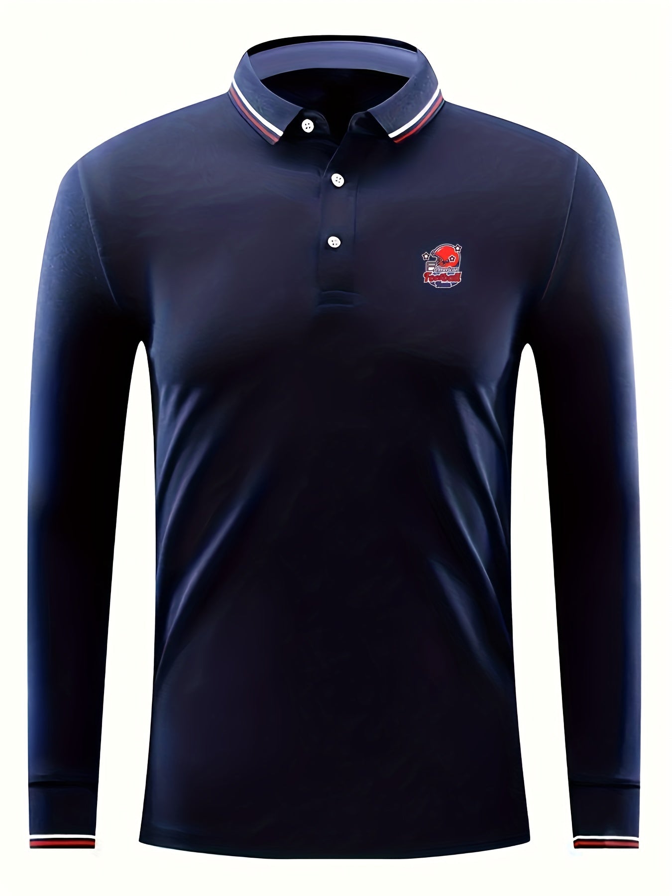Helmet Print Men's Long Sleeve Polo Shirt